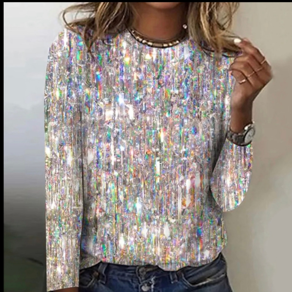 Exclusive pastel stretch long sleeve top gray aqua pink white Medium Newโฆw/tags